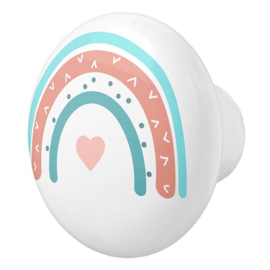 ピンクとティール（緑がかった色）お洒落レインボー セラミックノブ (右)