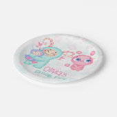 ピンクとティール（緑がかった色）かわいいモンスターガールバースデーパーティー ペーパープレート (アングル)