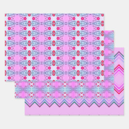 ピンクとティール（緑がかった色）のラッピング紙フラットシートセット3 ラッピングペーパーシート