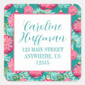 ピンクとティール（緑がかった色）の名門私立校風のクリスマスオーナメントアドレス スクエアシール (正面)