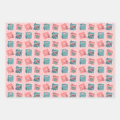 ピンクとティール(緑がかった色)の愛の切手 ラッピングペーパーシート (正面2)