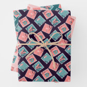 ピンクとティール（緑がかった色）の愛の切手 ラッピングペーパーシート (インサイチュ)