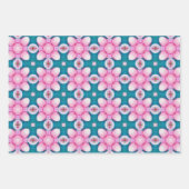 ピンクとティール(緑がかった色)の抽象芸術星型 ラッピングペーパーシート (正面)