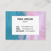 ピンクとティール（緑がかった色）の抽象芸術水彩名刺2 名刺 (裏面)