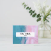 ピンクとティール（緑がかった色）の抽象芸術水彩名刺2 名刺 (スタンド正面)