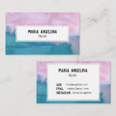 ピンクとティール（緑がかった色）の抽象芸術水彩名刺 名刺 (正面/裏面)