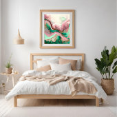 ピンクとティール(緑がかった色)の抽象芸術海動作 ポスター