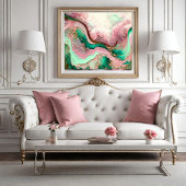 ピンクとティール(緑がかった色)の抽象芸術海動作 ポスター