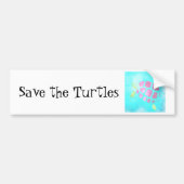 ピンクとティール(緑がかった色)の救水色のカメ バンパーステッカー (正面)