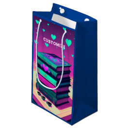 ピンクとティール（緑がかった色）の本の愛のために スモールペーパーバッグ