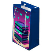 ピンクとティール（緑がかった色）の本の愛のために スモールペーパーバッグ (裏面アングル)