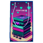 ピンクとティール（緑がかった色）の本の愛のために スモールペーパーバッグ (正面)