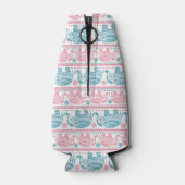 ピンクとティール（緑がかった色）の民族象のパターン ボトルクーラー (裏面)