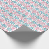ピンクとティール（緑がかった色）の民族象のパターン ラッピングペーパー (角)
