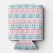 ピンクとティール（緑がかった色）の民族象のパターン 缶クーラー (裏面)