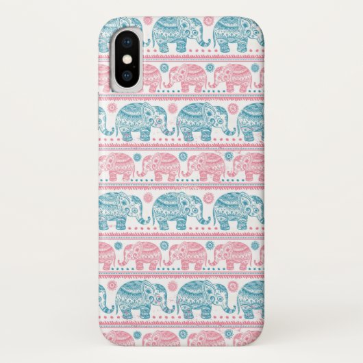 ピンクとティール(緑がかった色)の民族象のパターン Case-Mate iPhoneケース (裏面)