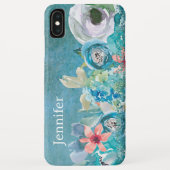 ピンクとティール(緑がかった色)の水彩フローラ パーソナライズされた Case-Mate iPhoneケース (裏面)