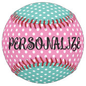 ピンクとティール(緑がかった色)の水玉模様パターンソフトボール贈り物 ソフトボール (正面)
