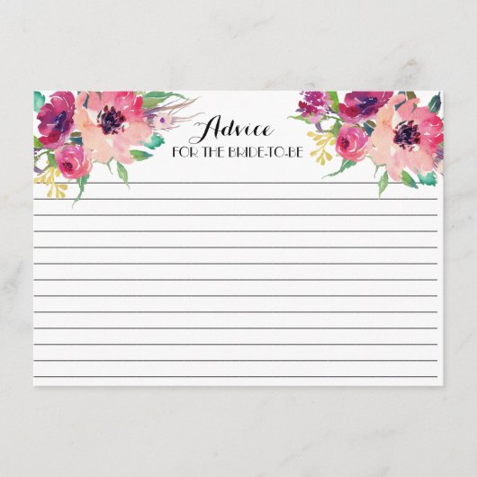 ピンクとティール（緑がかった色）の美しいフローラアドバイスカード アドバイスカード (正面)