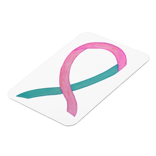 ピンクとティール(緑がかった色)の認識度リボンカスタムマグネット マグネット (左側)