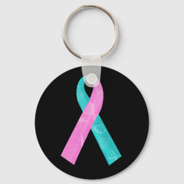 ピンクとティール（緑がかった色）のBRCA DNAリボン キーホルダー