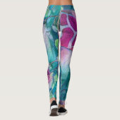 ピンクとティール（緑がかった色）キリンクリエイティブ野生生物抽象芸術 レギンス (裏面)