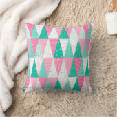 ピンクとティール（緑がかった色）クリスマスツリー クッション (ブランケット)