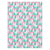 ピンクとティール（緑がかった色）クリスマスツリー テーブルクロス (正面)