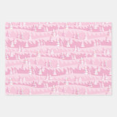 ピンクとティール（緑がかった色）クリスマスツリー ラッピングペーパーシート (正面)