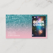 ピンクとティール(緑がかった色)グラデーショングリッターフォト作家 名刺 (裏面)