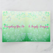 ピンクとティール(緑がかった色)グリーンフローラ カード (内部)