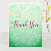 ピンクとティール(緑がかった色)グリーンフローラ カード (黄色い花)