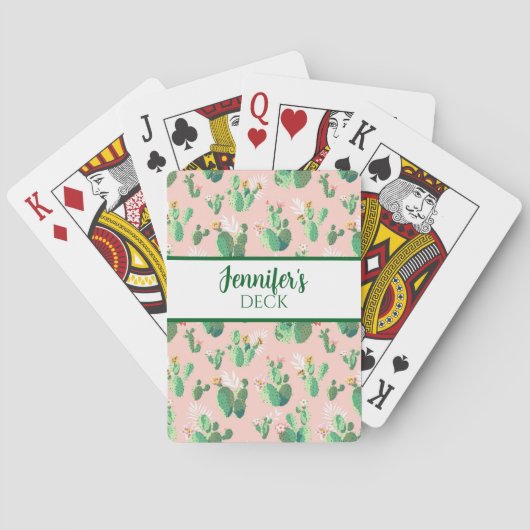 ピンクとティール（緑がかった色）サボテン南西トランプ トランプ (裏面)