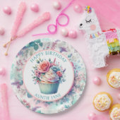 ピンクとティール（緑がかった色）シャビーシックフローラパーティー ペーパープレート (パーティー)