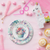 ピンクとティール(緑がかった色)シャビーシックフローラパーティー ペーパープレート (パーティー)