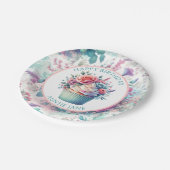 ピンクとティール(緑がかった色)シャビーシックフローラパーティー ペーパープレート (アングル)
