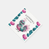 ピンクとティール（緑がかった色）ジュエルベビーピーコックベビーシャワー スタンダードカクテルナプキン (角)