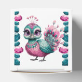 ピンクとティール（緑がかった色）ジュエルベビーピーコックベビーシャワー フェイバーボックス (上部)