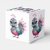 ピンクとティール（緑がかった色）ジュエルベビーピーコックベビーシャワー フェイバーボックス (裏面サイド)