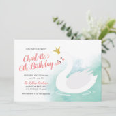 ピンクとティール(緑がかった色)スワンプリンセスガール誕生日 招待状 (スタンド正面)