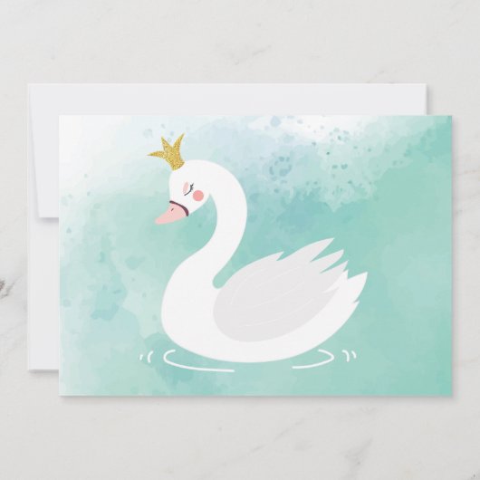 ピンクとティール（緑がかった色）スワンプリンセスガール誕生日 招待状 (裏面)