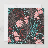 ピンクとティール（緑がかった色）ダークフローラルパターンバーチャル結婚ズ 招待状 (裏面)