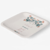 ピンクとティール（緑がかった色）フォークアートフローラ ペーパープレート (傾斜あり)