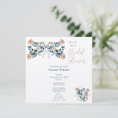 ピンクとティール(緑がかった色)フォークアートフローラ 招待状 (スタンド正面)