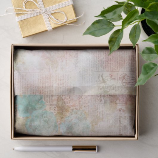 ピンクとティール(緑がかった色)フローラエフェラ 薄葉紙 (ギフト)