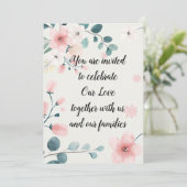 ピンクとティール（緑がかった色）フローラ 招待状 (スタンド正面)
