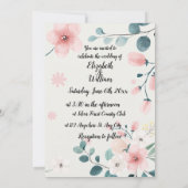 ピンクとティール（緑がかった色）フローラ 招待状 (裏面)
