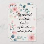 ピンクとティール（緑がかった色）フローラ 招待状 (正面/裏面)