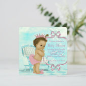 ピンクとティール（緑がかった色）ブルーのアフリカ系アメリカ人ベビーシャワー 招待状 (スタンド正面)