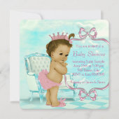 ピンクとティール（緑がかった色）ブルーのアフリカ系アメリカ人ベビーシャワー 招待状 (正面)